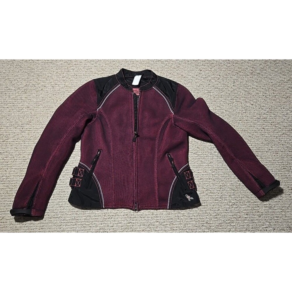 Harley-Davidson Women's Pink Label Mesh Riding Moto Jacket Black Breast Cancer M